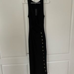 Lulus Black Dress with Cut Out Stomach and Button Detail